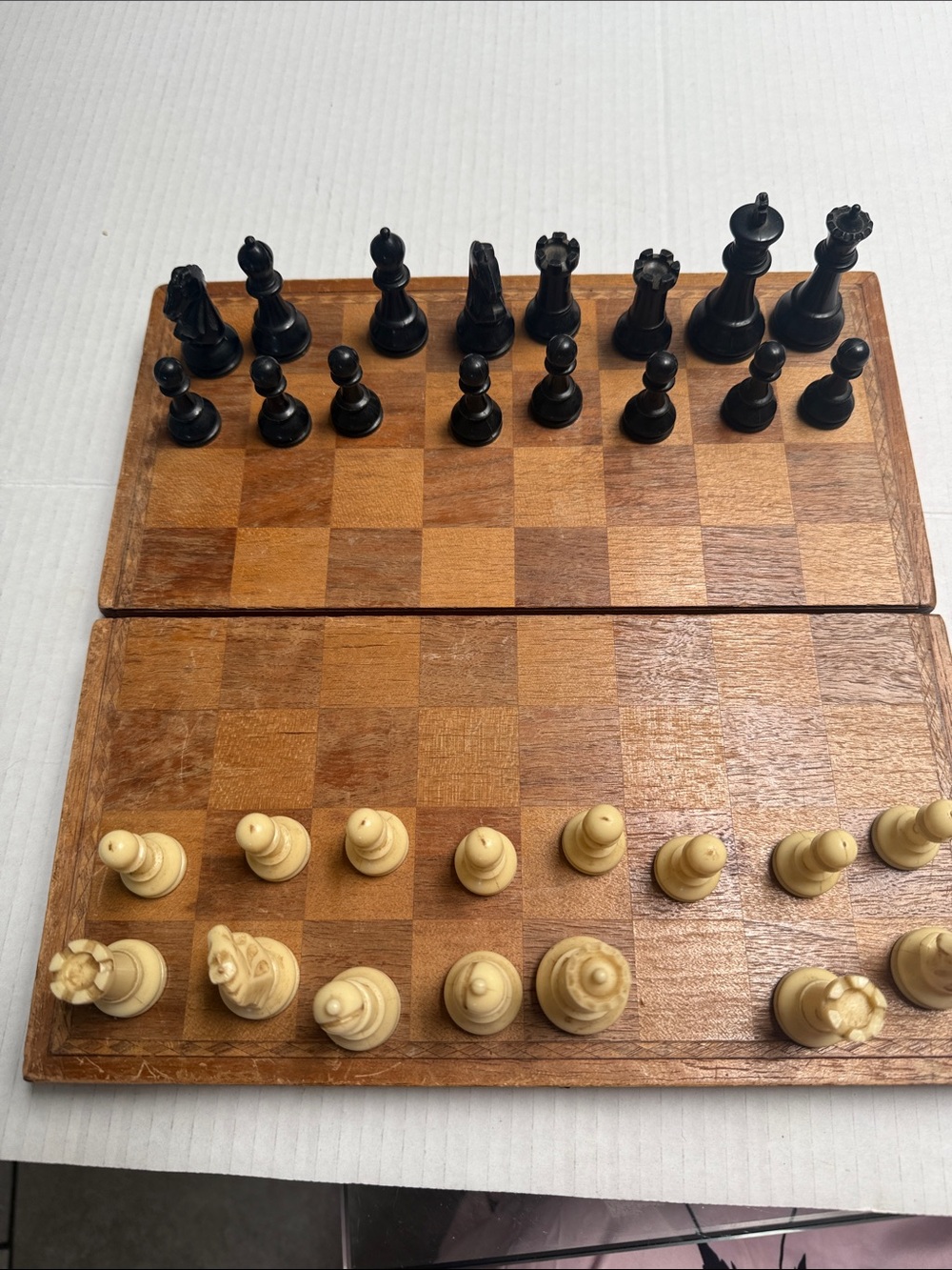 Classic Wooden Chess Set with Black and Cream Pieces Note: White King missing